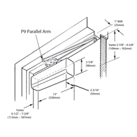 Sargent 351 P9 Door Closer Powerglide Standard Parallel Arm dimensions