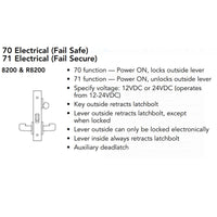 Sargent 60-RX-8271-12V-LNL-26D Electric Mortise Lock, Fail Secure, 12V, LFIC Less Core, LN Rose, L Lever, Field Reversible, Satin Chrome