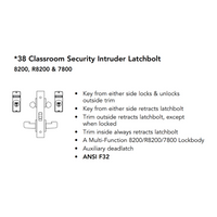 Sargent RX-8238-BHW-US32D-LC Behavioral Health Mortise Lock, Classroom Security Intruder Latchbolt Function, BHW Trim, Request To Exit Switch, Less Cylinder, Satin Stainless Steel