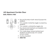 Sargent RX-8243-BHW-US32D-LC Behavioral Health Mortise Lock, Apartment Corridor Function, BHW Trim, Request To Exit Switch, Less Cylinder, Satin Stainless Steel