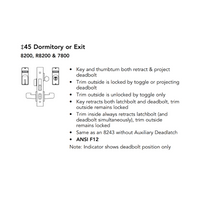 Sargent RX-8245-BHW-US32D-LC Behavioral Health Mortise Lock, Dormitory or Exit Function, BHW Trim, Request To Exit Switch, Less Cylinder, Satin Stainless Steel
