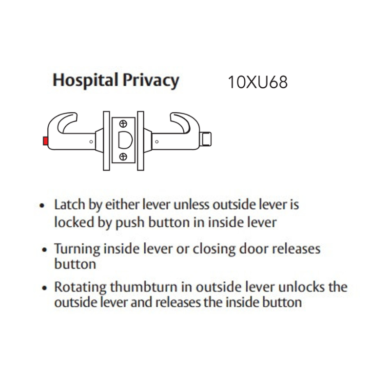 Sargent V06-10XU68-VSLL Hospital Privacy Function Cylindrical Lock, Visual Indicator Trim Inside Only, White/Red, Non-Keyed
