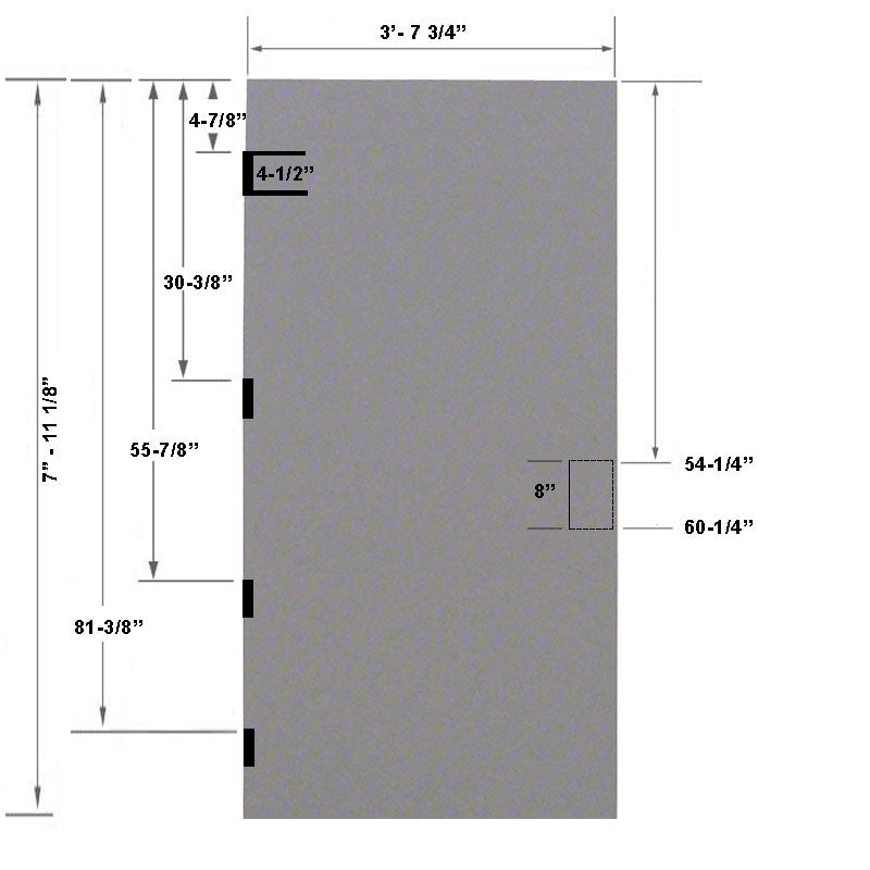 3-8 x 8-0 18 Gauge Steel Stiffened Rib Rockwool Core - 86E 8" Mortise Lock Prep