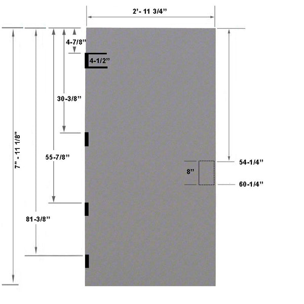 3-0 x 8-0 18 Gauge Polystyrene Core - 86E 8" Mortise Lock Prep