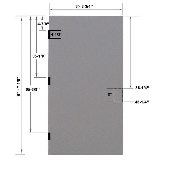 3-4 x 6-8 18 Gauge Steel Stiffened Rib Rockwool Core - 86E 8" Mortise Lock Prep