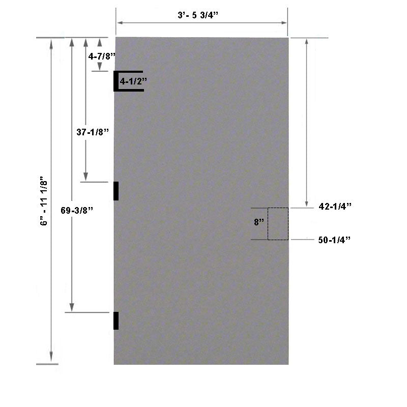 3-6 x 7-0 18 Gauge Steel Stiffened Rib - Rockwool Core - 86E 8" Mortise Lock Prep