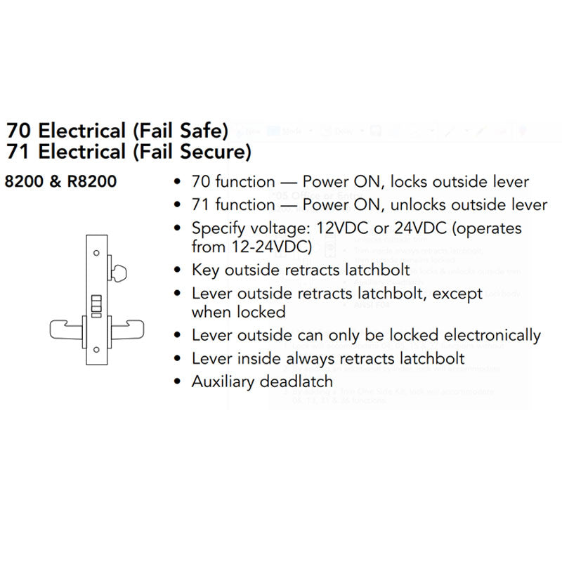 Sargent RX-8270-12V-US26D Lock Body Only, Fail Safe, Single Cylinder, Request to Exit, Satin Chrome Finish