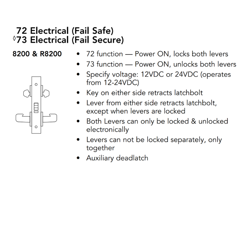 Sargent RX-8273-24V-US26D Lock Body Only, Fail Secure, Double Cylinder, Request to Exit, Satin Chrome Finish