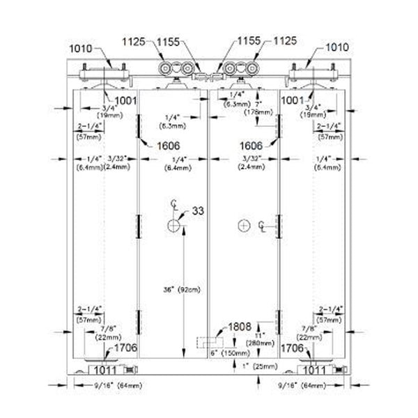 LE Johnson 100FD 72" [4] Door Bifold Track & Hardware Drawing