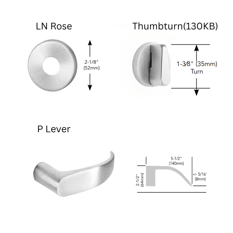 Sargent 8265-LNP Privacy Bedroom or Bath Mortise Lock, P - Lever, LN - Rose, Field Reversible, Grade 1