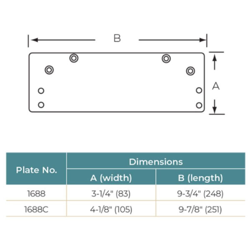 Norton 1688C-689 Door Closer Mounting Plates Drop Plate, 1600 Series, Aluminum