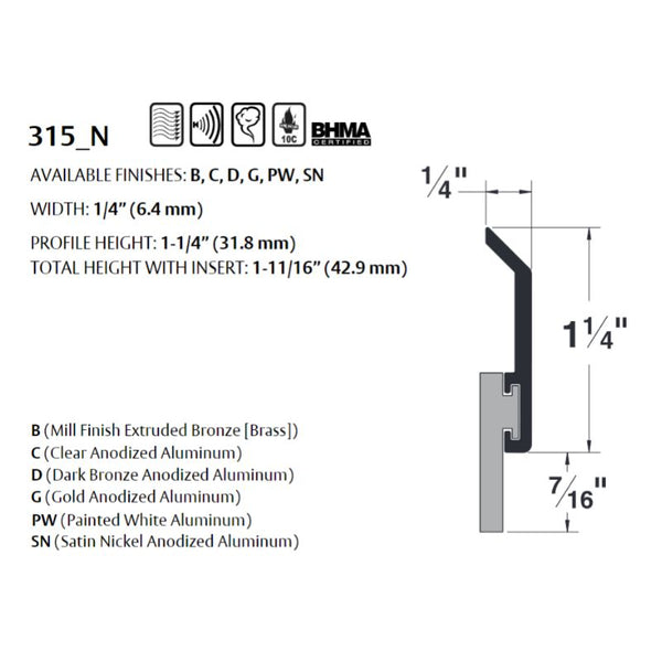 Pemko 315BSPN-36 Neoprene Door Sweep, 36 In Lenght, Black Suede Powder Coat