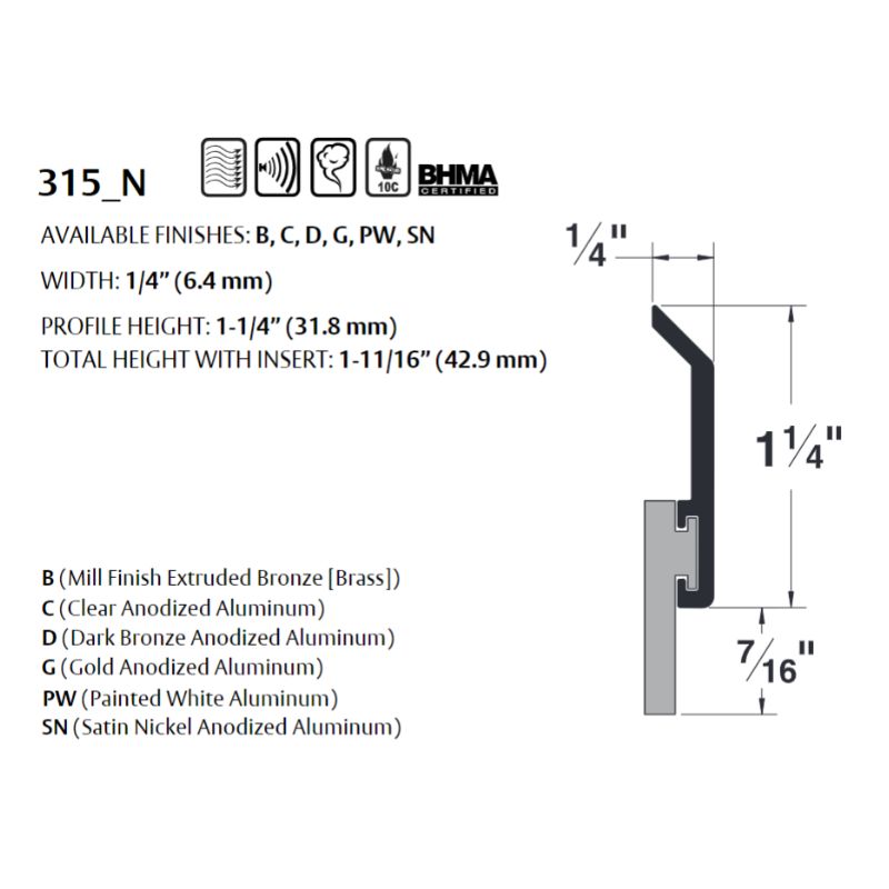 Pemko 315BSPN-48 Neoprene Door Sweep, 48 In Lenght, Black Suede Powder Coat