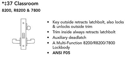 Sargent 8237-BHW-US32D-KD Behavioral Health Mortise Lock, Classroom Function, BHW Trim, LA Keyway, Satin Stainless Steel