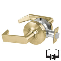 Schlage ND10S-RHO 606 passage lever set, satin brass cylindrical lock with Rhodes levers, non-keyed