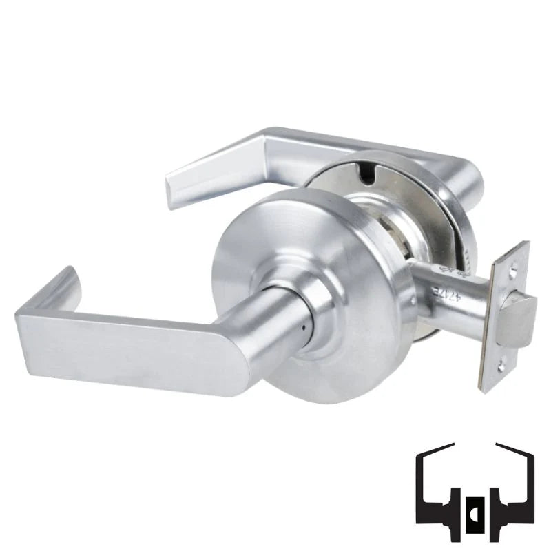 Schlage ND10S-RHO-626 cylindrical passage set, satin chrome Rhodes lever with round rose and latch