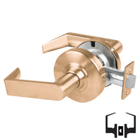 Schlage ND10S-RHO 612 cylindrical passage set, satin bronze Rhodes lever, non-keyed with round rose