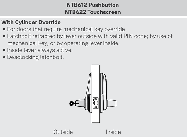 AccentraAU-NTB612-NR 626 Nextouch Generation 2 Keypad, Cylindrical Lock Pushbutton Keypad