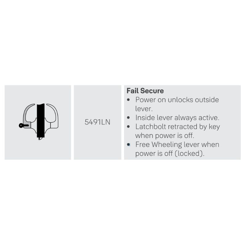 Accentra (Yale) PB5491LN-REX-24V-626, Electrified Cylindrical Lever Lock, Fail Secure, Satin Chrome